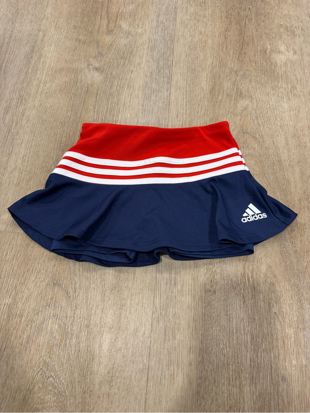 adidas Red and Navy Girls' Athletic Skirt with Stripe Waistband